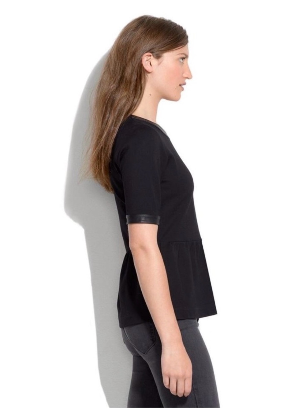 Madewell Black Blouse with Faux Leather Trim - Picture 2 of 5